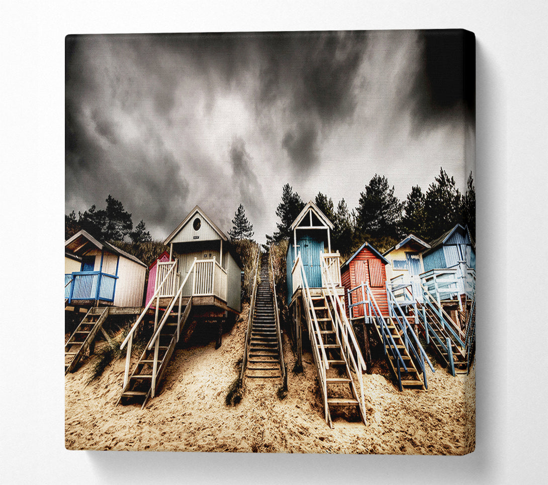  A Canvas Print of Beach Hut Storms Canvas Wall Art