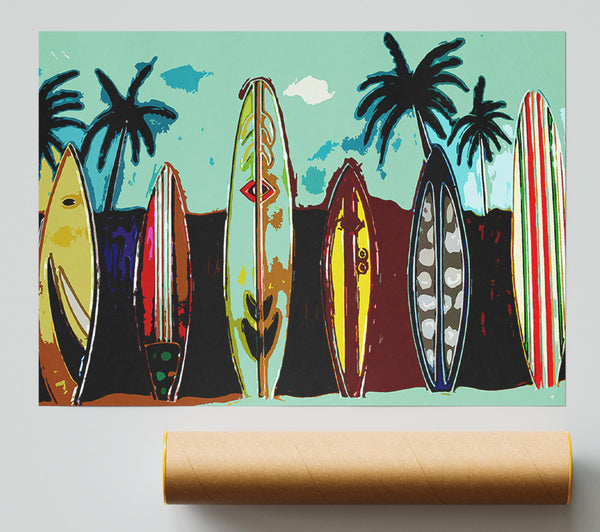 Surfboard Paradise Giclee Print