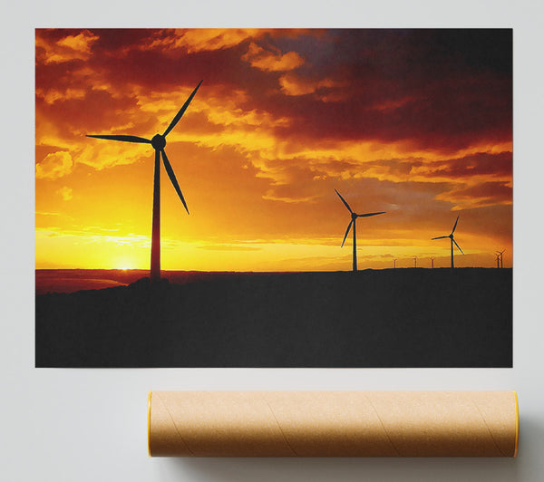 Windmills At Sunlight Print