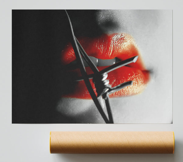 Barbed Wire Lips Print