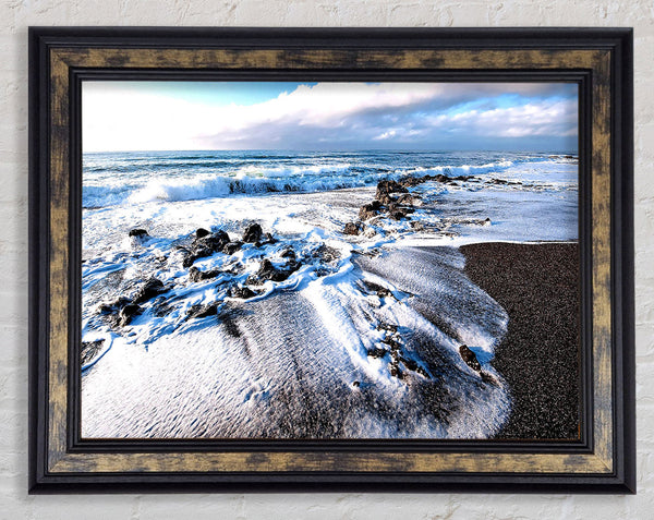 Waves Crashing On The Beach Framed Print
