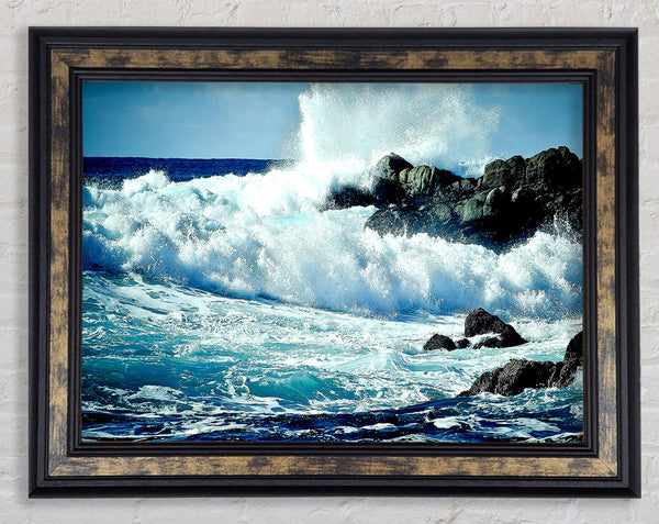 Waves Crashing On Rocks Framed Print