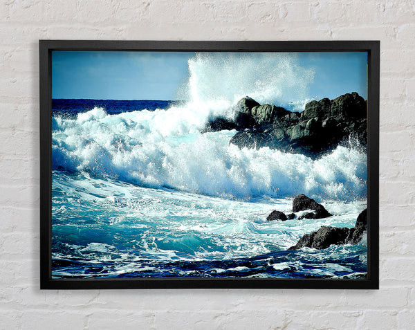 Waves Crashing On Rocks Framed Print