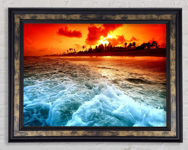 Tropical Beach Sunset Framed Print