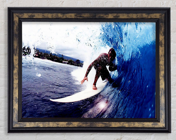 Surfer Slicing The Wave Framed Print