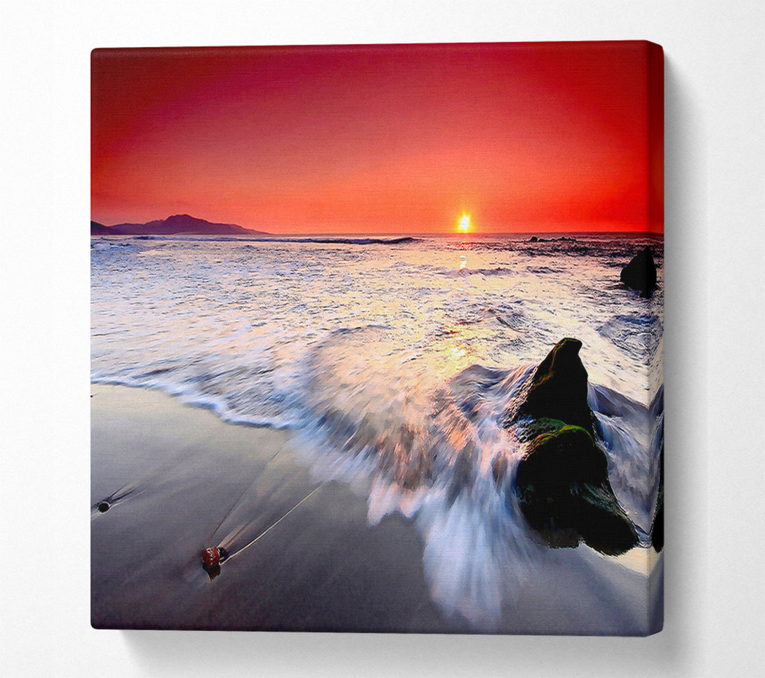  A Canvas Print of Red Sunset Ocean Swell Canvas Wall Art