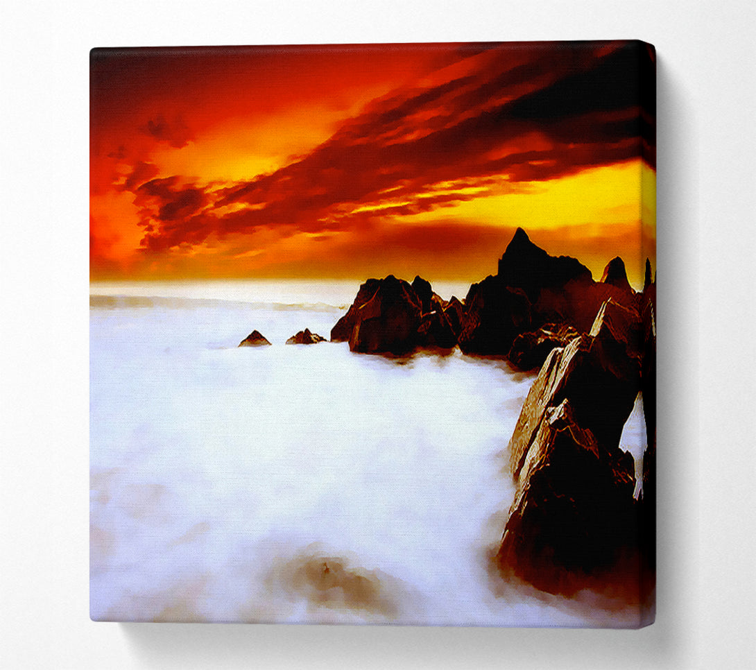  A Canvas Print of Stunning Red Sky Ocean Mist Canvas Wall Art