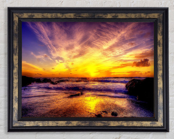 Paradise Beach With Blazing Skies Framed Print