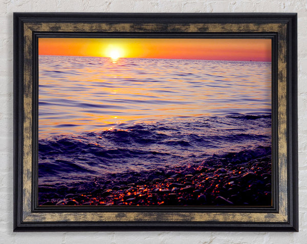 Orange Sunset Ocean Glisten Framed Print