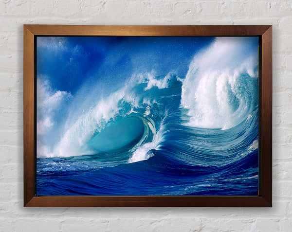 Huge Crashing Blue Ocean Wave Framed Print