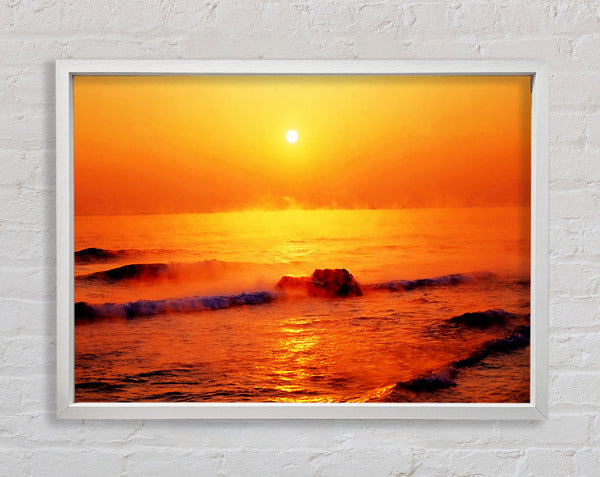 Crashing Waves At Sunset Framed Print
