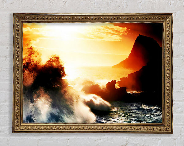 Clash Of The Sunset Waves Framed Print