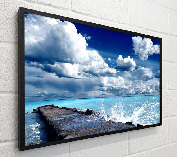 Gentle Waves Crashing In The Cloud Filled Sky