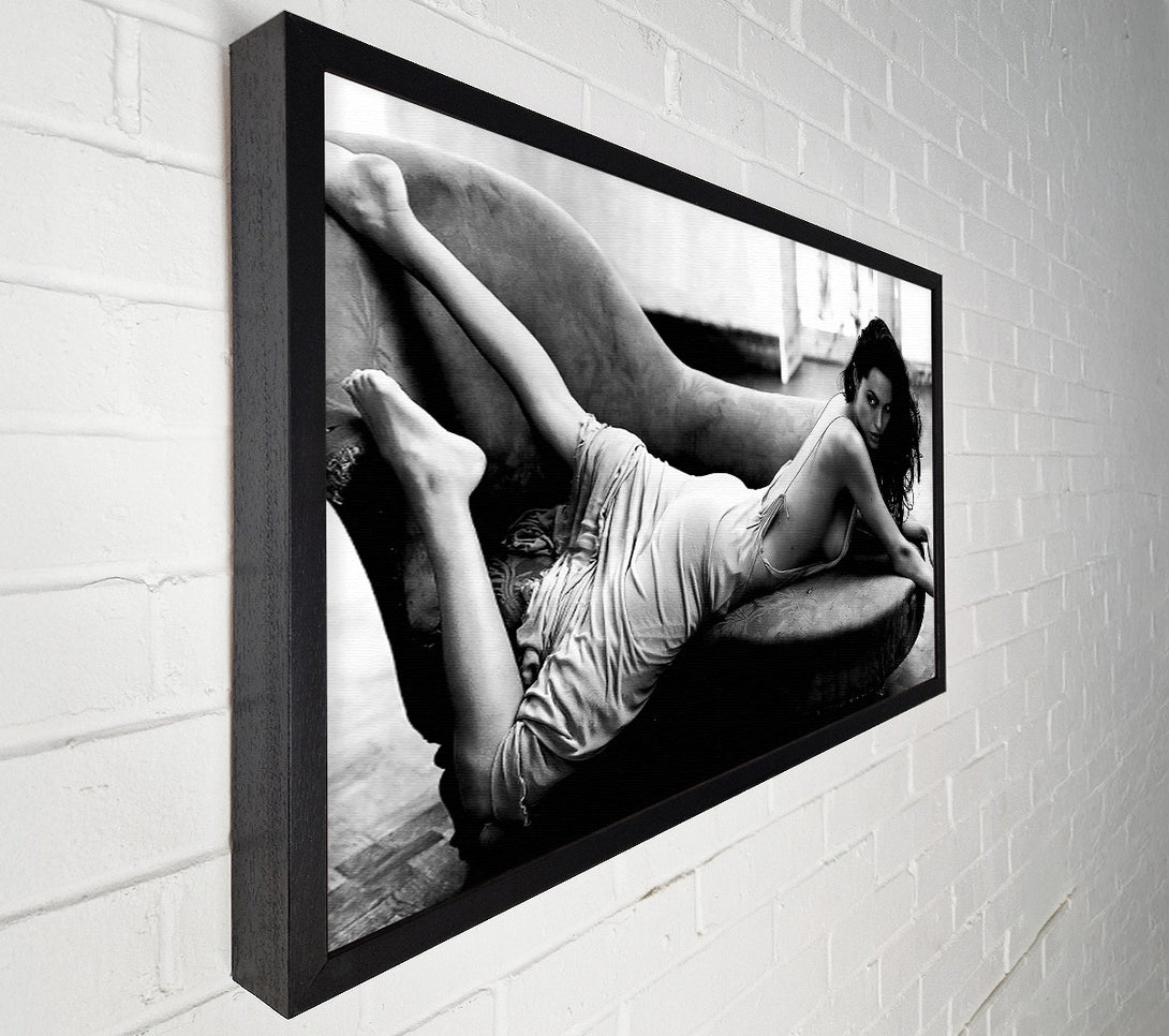  A Canvas Print of Angelina Jolie Sofa B n W Canvas Print