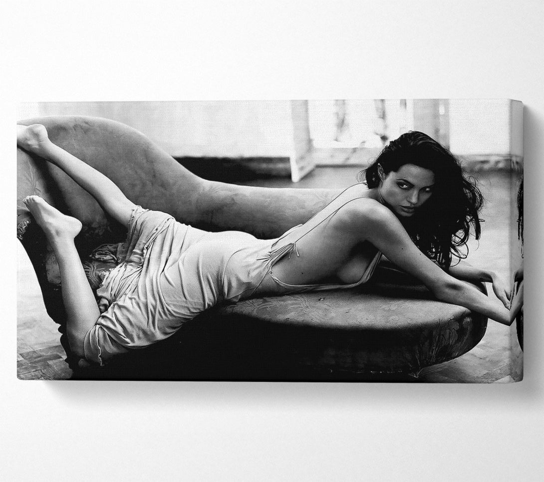  A Canvas Print of Angelina Jolie Sofa B n W Canvas Print