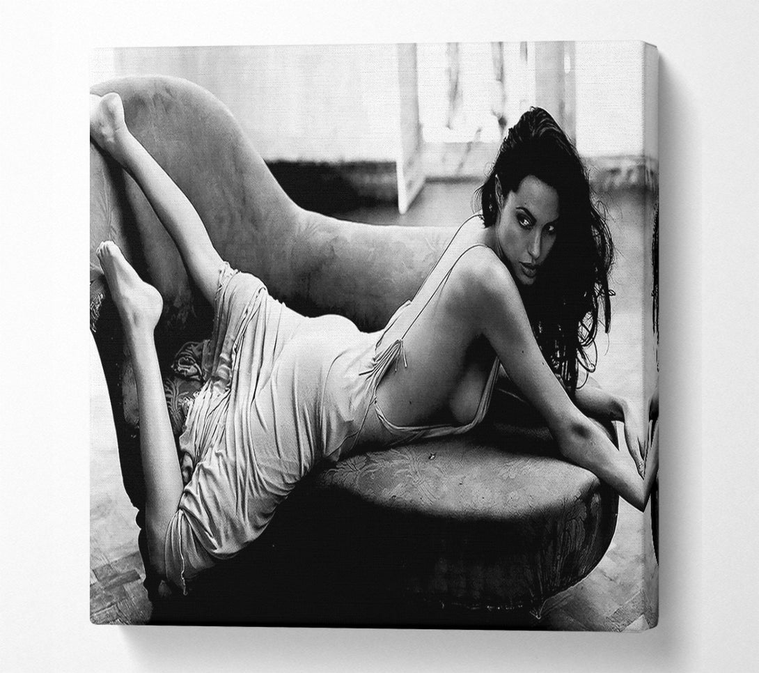  A Canvas Print of Angelina Jolie Sofa B n W Canvas Print
