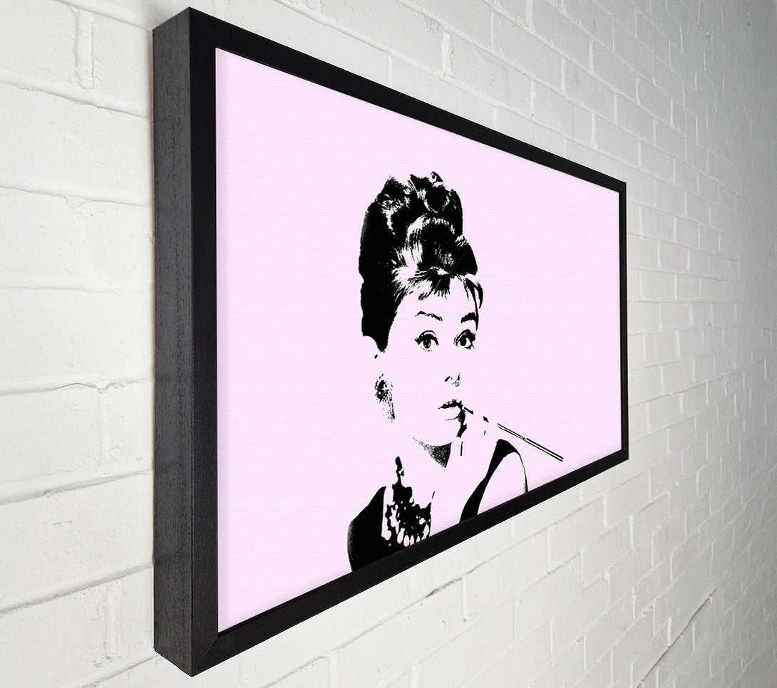  A Canvas Print of Audrey Hepburn Cigarette Pose Pink Canvas Print