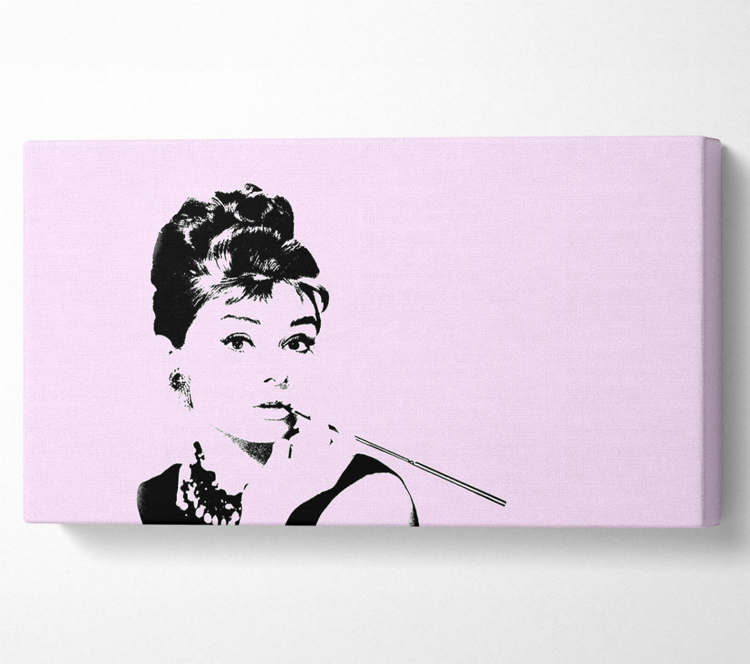  A Canvas Print of Audrey Hepburn Cigarette Pose Pink Canvas Print