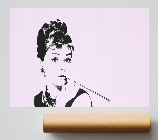 Audrey Hepburn Cigarette Pose Pink Print