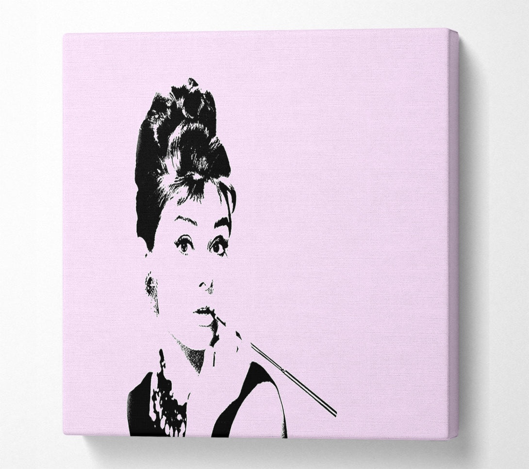 A Canvas Print of Audrey Hepburn Cigarette Pose Pink Canvas Print