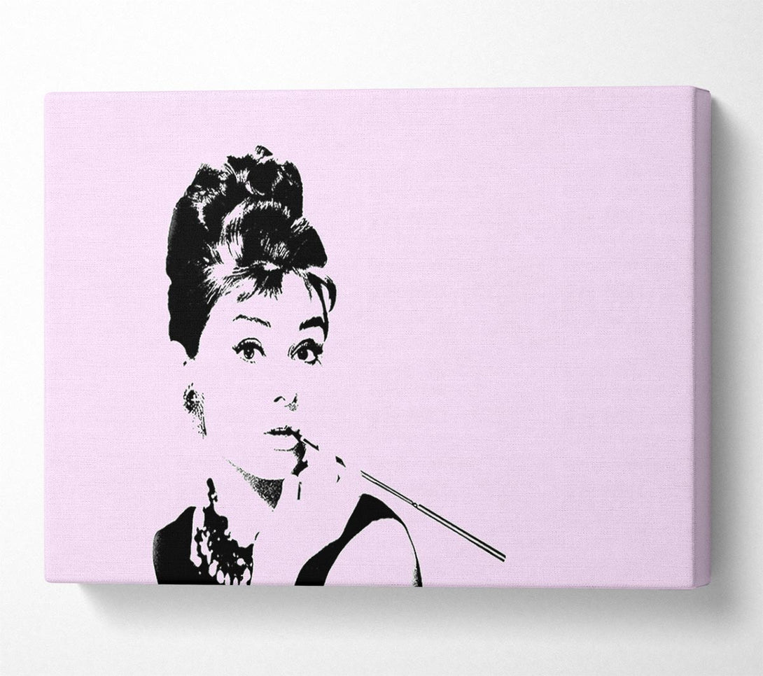  A Canvas Print of Audrey Hepburn Cigarette Pose Pink Canvas Print