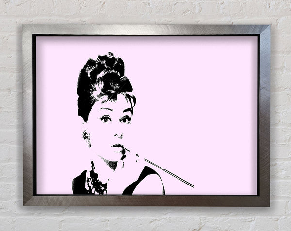 Audrey Hepburn Cigarette Pose Pink Framed Print