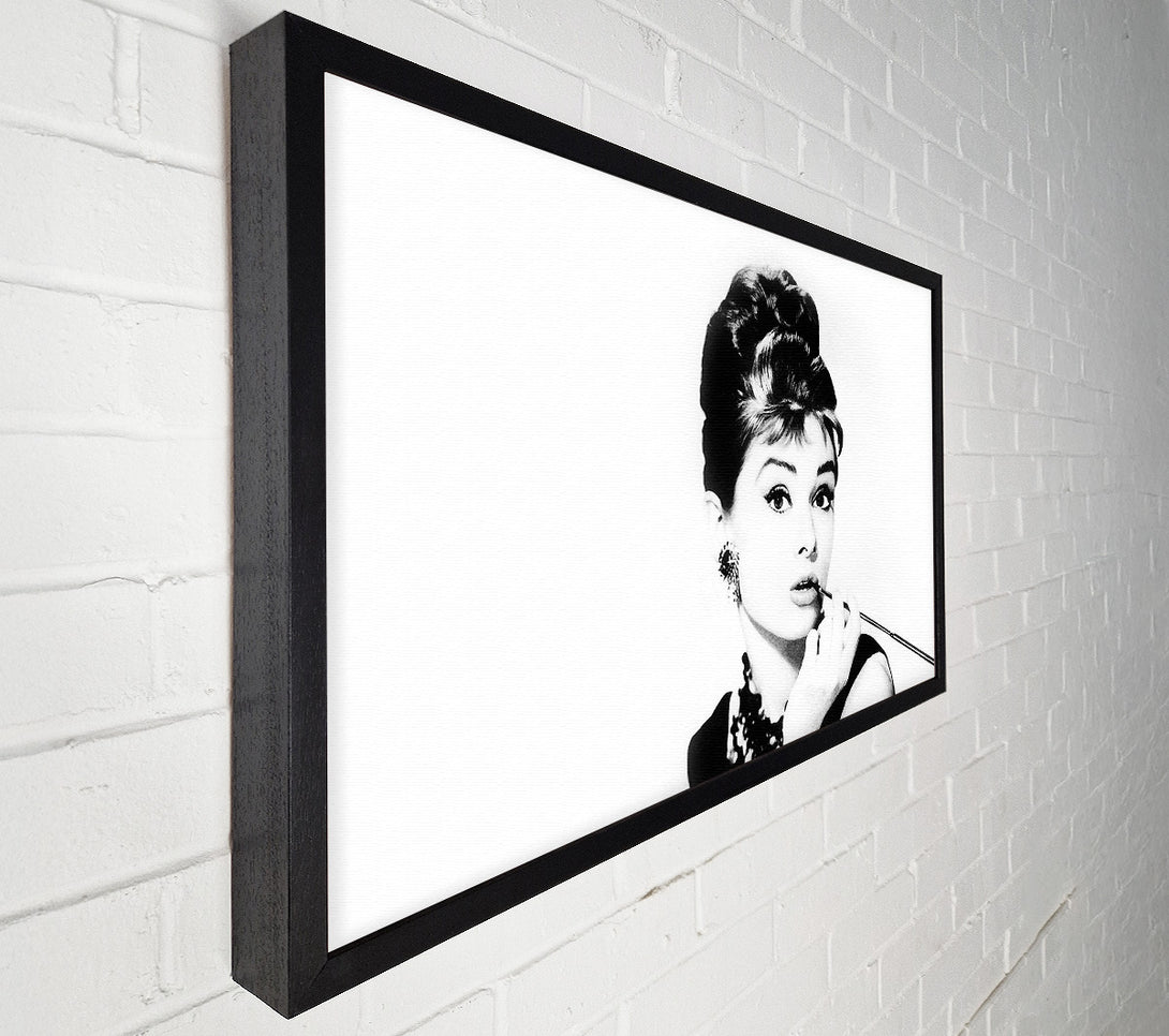  A Canvas Print of Audrey Hepburn Cigarette Pose White Canvas Print