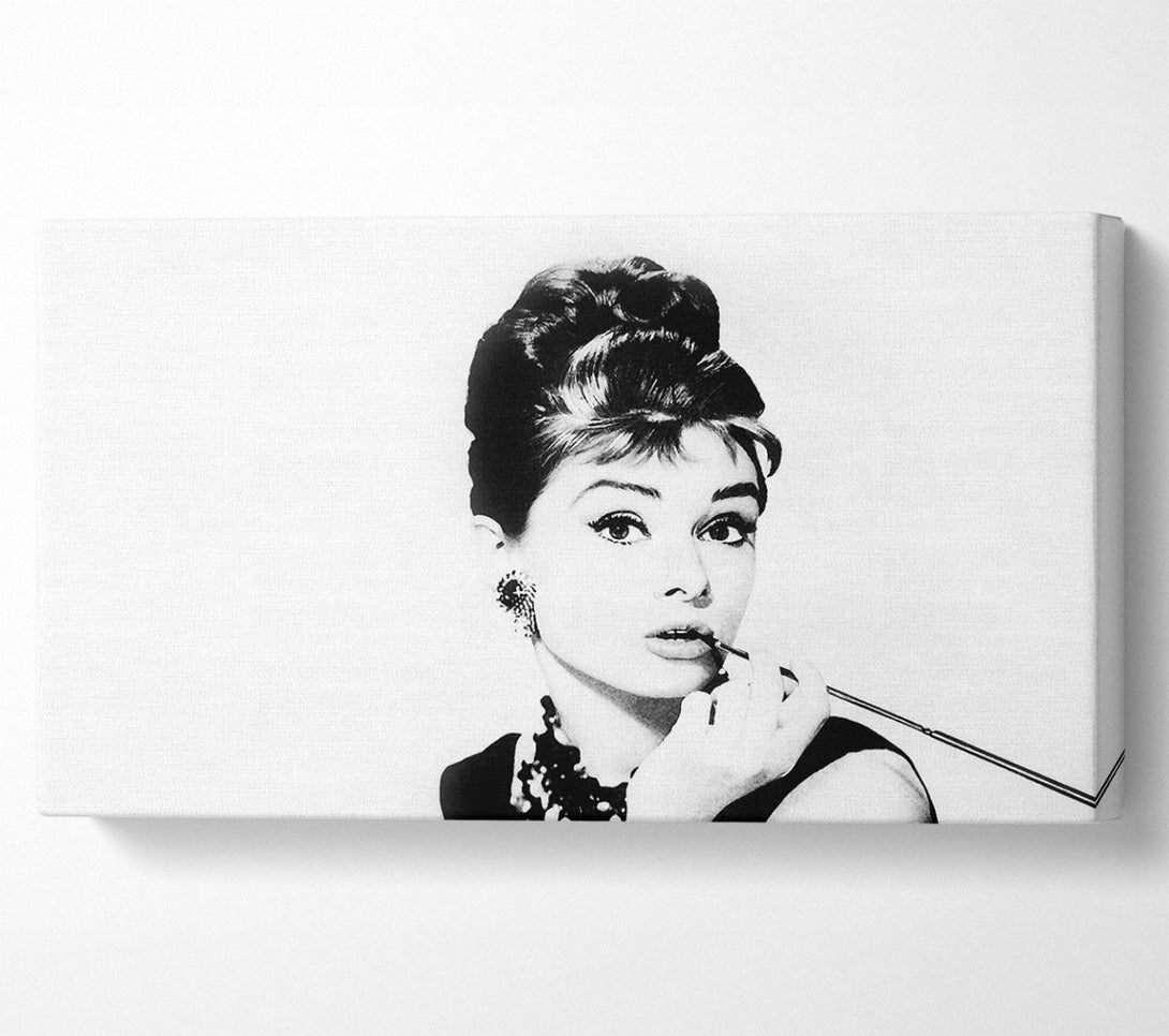  A Canvas Print of Audrey Hepburn Cigarette Pose White Canvas Print