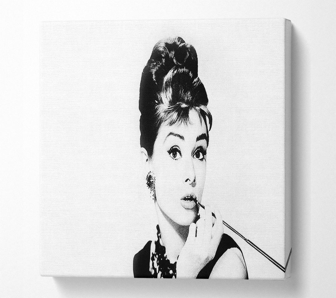  A Canvas Print of Audrey Hepburn Cigarette Pose White Canvas Print