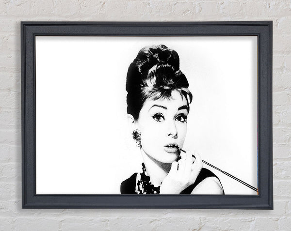 Audrey Hepburn Cigarette Pose White Framed Print