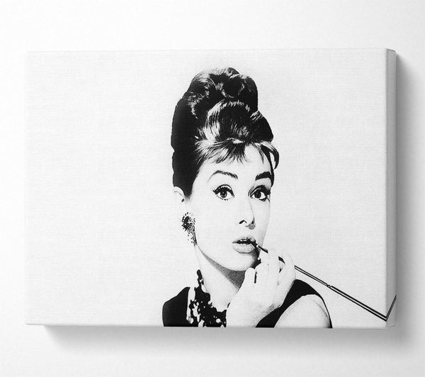  A Canvas Print of Audrey Hepburn Cigarette Pose White Canvas Print