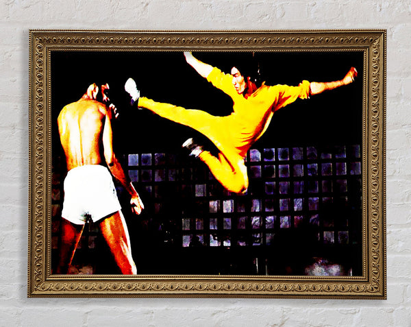 Bruce Lee Flying Kick Framed Print