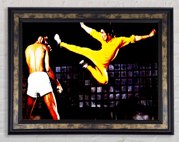 Bruce Lee Flying Kick Framed Print