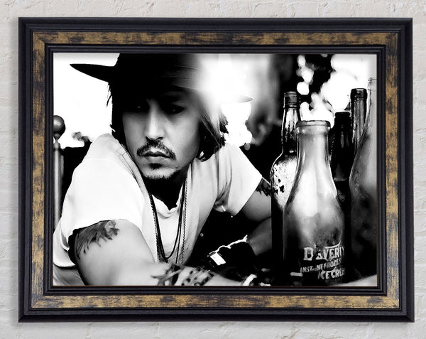 Johnny Depp Hat B n W Framed Print