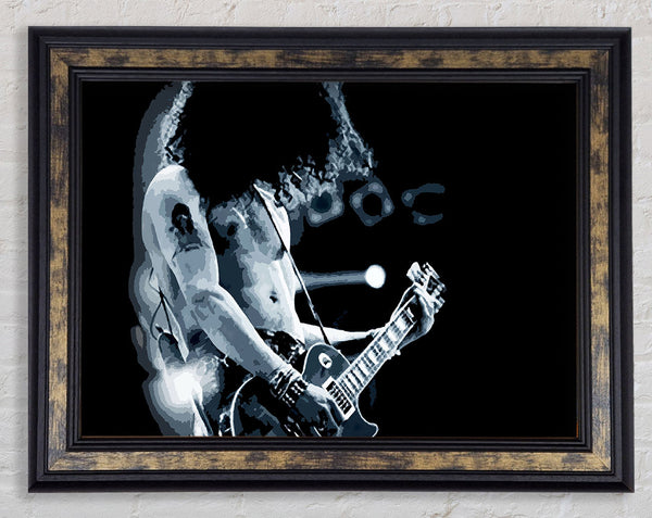 Slash On Guitar Blue Framed Print