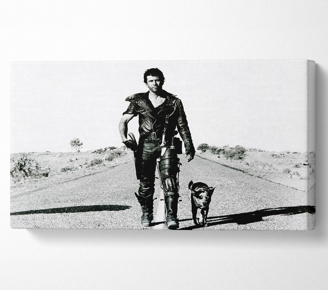  A Canvas Print of Mad Max Highway Walk With Dog B n W Canvas Art
