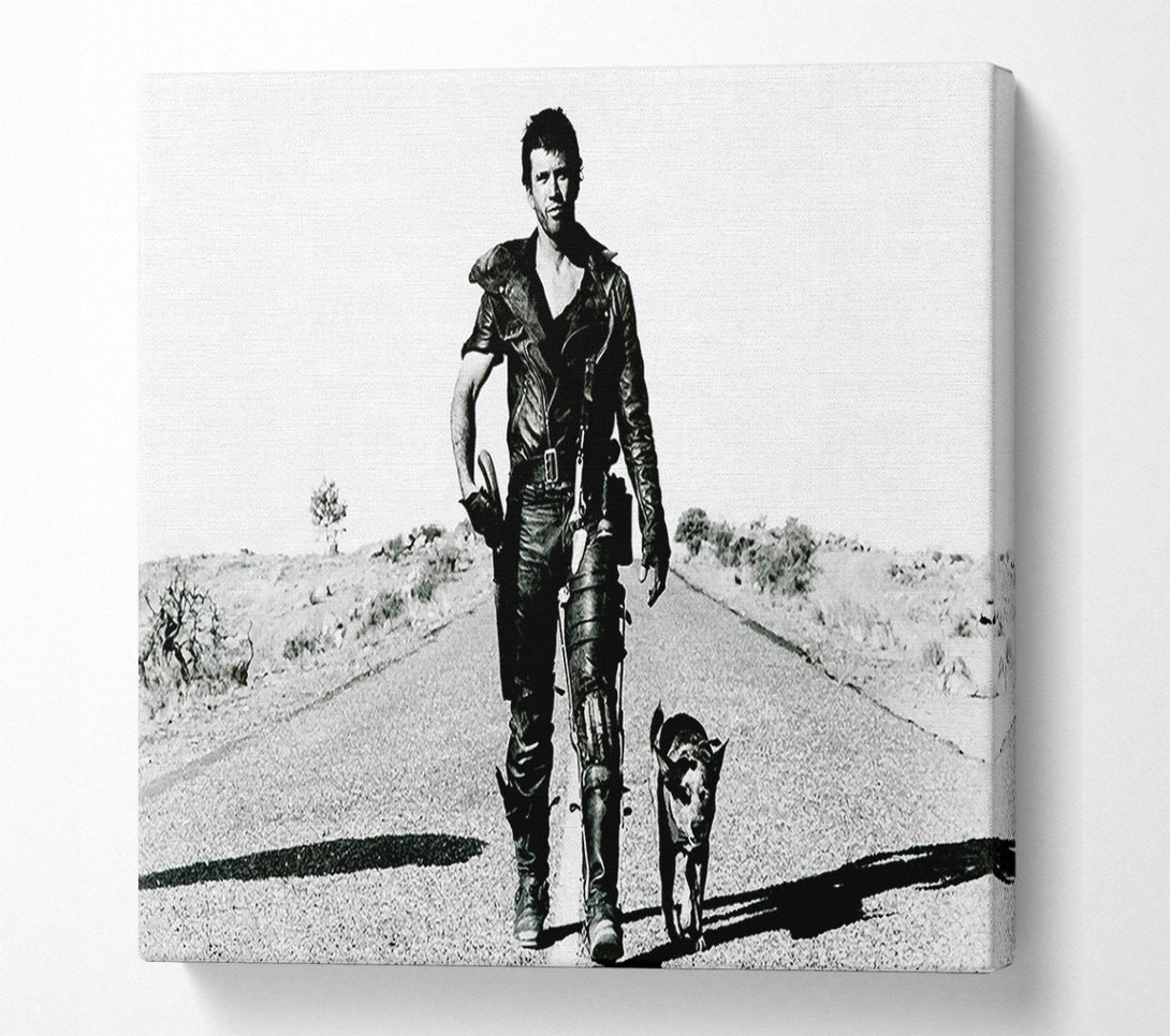  A Canvas Print of Mad Max Highway Walk With Dog B n W Canvas Art