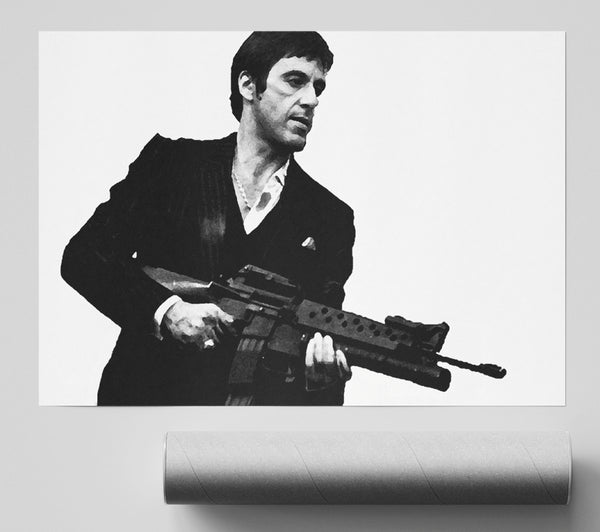 Scarface Tommygun B N W Giclee Print