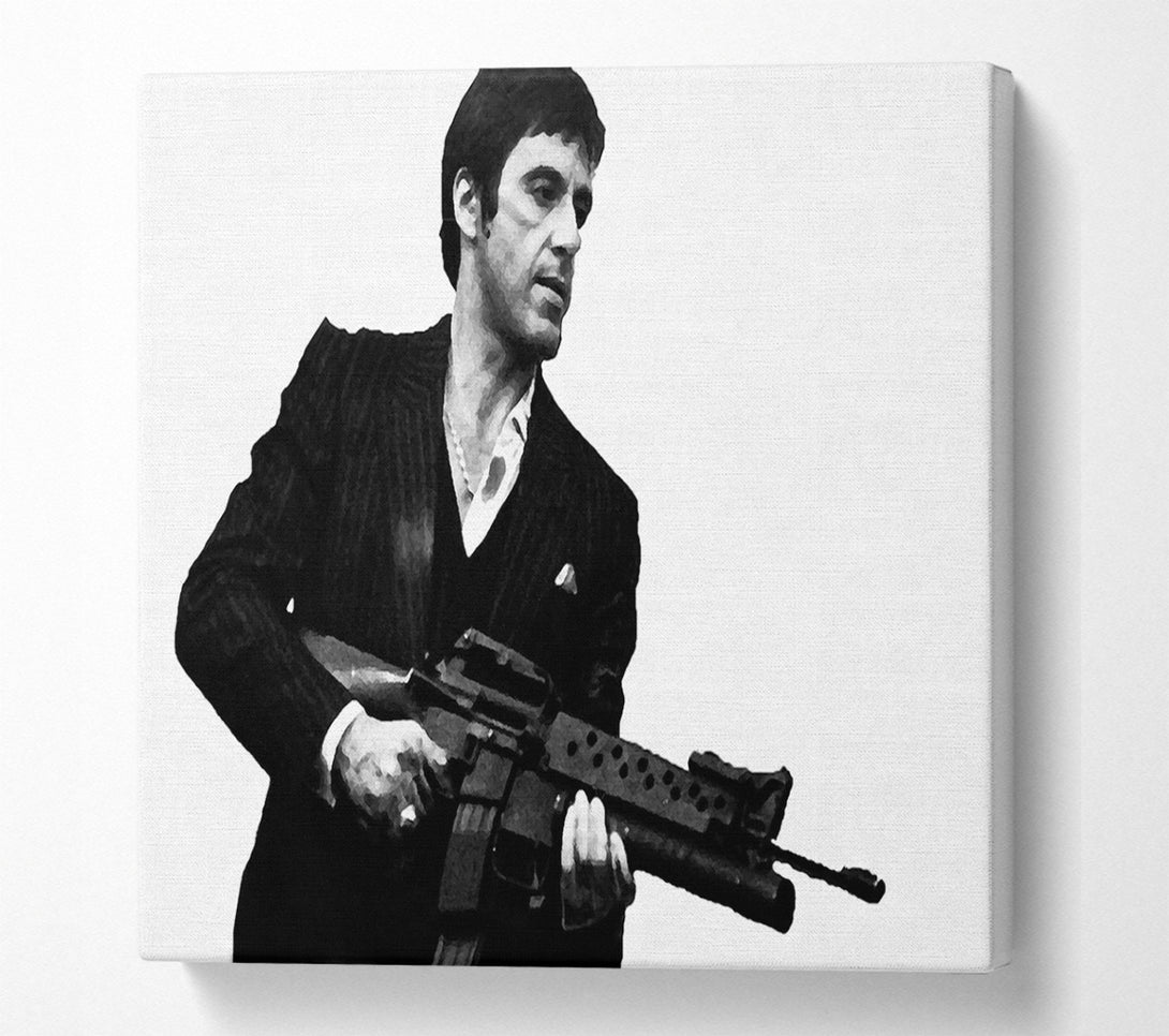  A Canvas Print of Scarface Tommygun B n W Canvas Wall Art