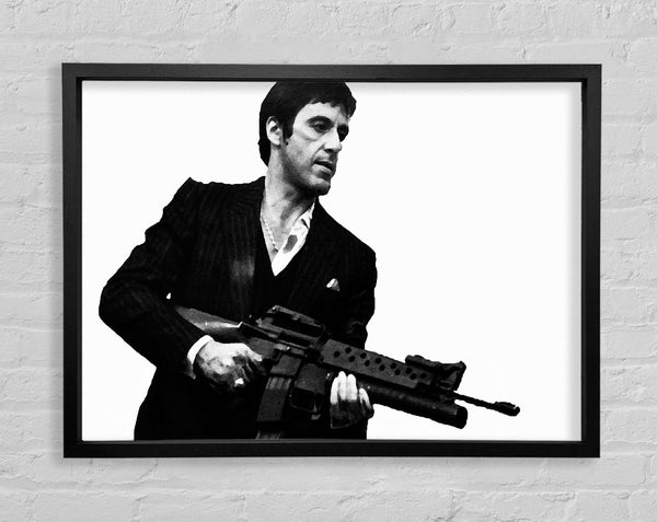 Scarface Tommygun B n W Framed Print