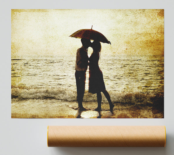 Romantic Love Couple In The Rain Poster