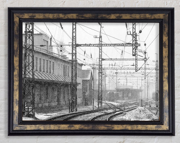 Railwaystation In Winter Framed Print