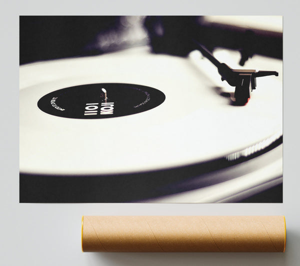 Vinyl Record Player Black And White Print