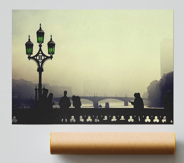 People On Misty Bridge Print