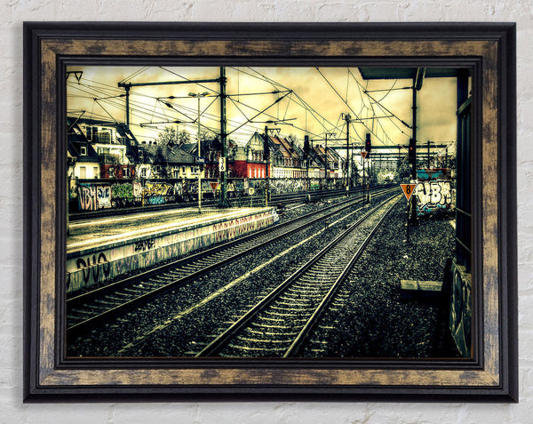 Train Station Vintage Framed Print