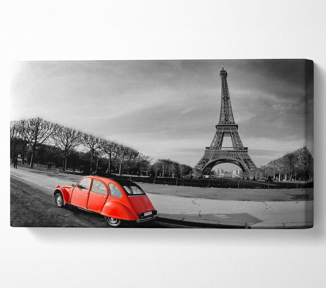  A Canvas Print of Red Car-Eiffel Tower Paris Canvas Print