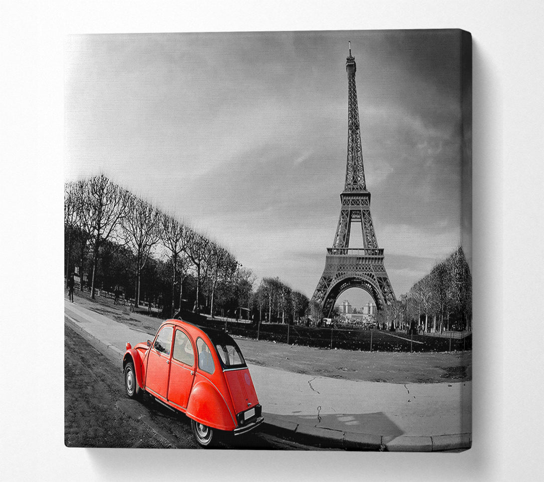  A Canvas Print of Red Car-Eiffel Tower Paris Canvas Print