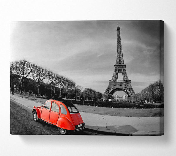  A Canvas Print of Red Car-Eiffel Tower Paris Canvas Print