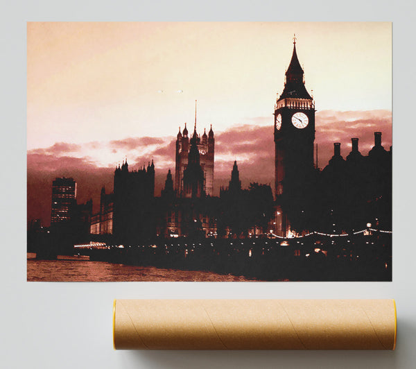 London Big Ben St Pauls Retro Print