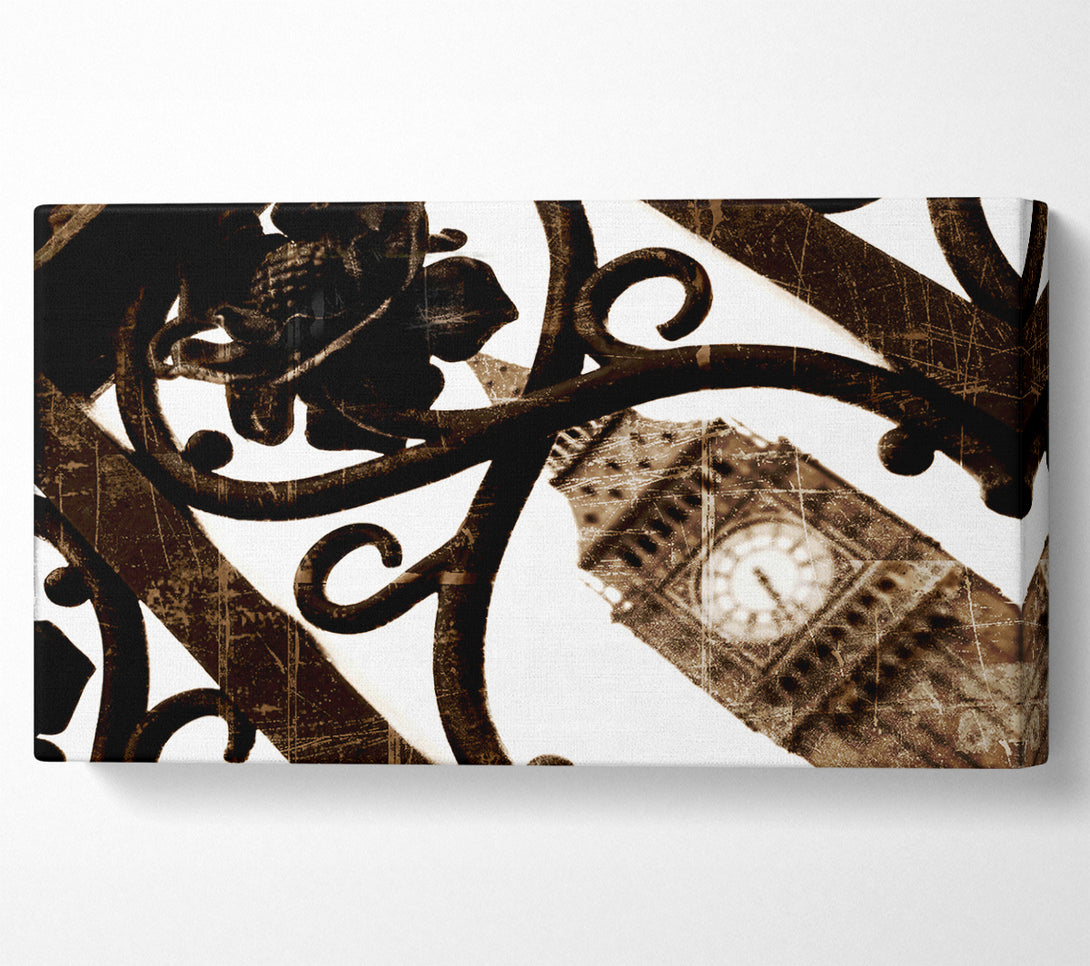  A Canvas Print of London Big Ben Through The Gates Sepia Canvas Print